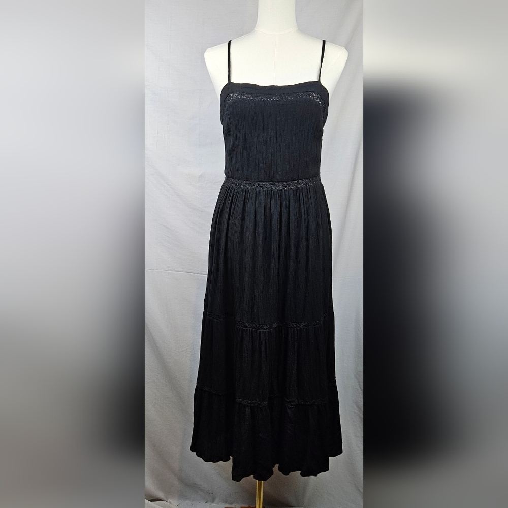 WallFlower‎ Adele Black Tiered A-Line Maxi Dress Sz M Cottagecore Boho Hippie